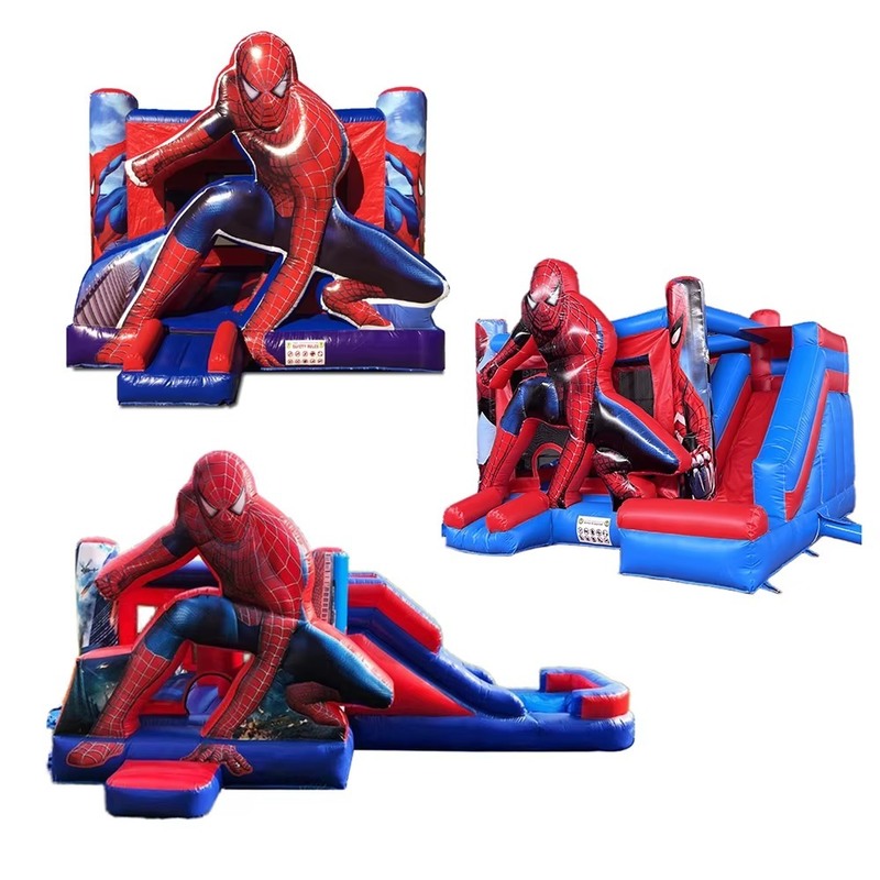 Château gonflable à thème Spiderman avec glissière sèche et souffleur de 950w pour les enfants Fête 5 * 5 * 3,6m Taille 1-6 Capacité de personnes