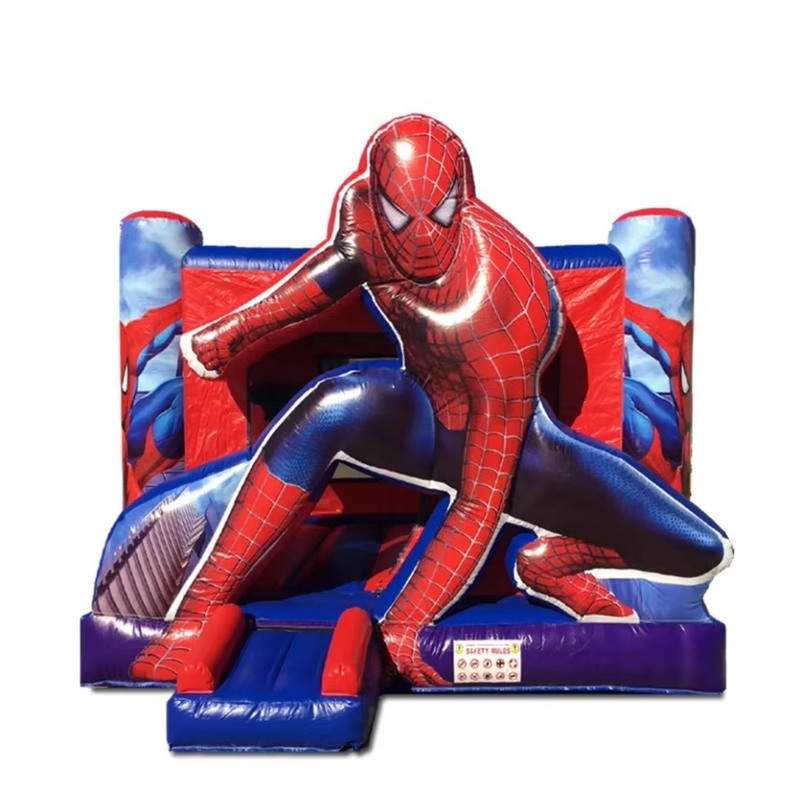 Château gonflable à thème Spiderman avec glissière sèche et souffleur de 950w pour les enfants Fête 5 * 5 * 3,6m Taille 1-6 Capacité de personnes